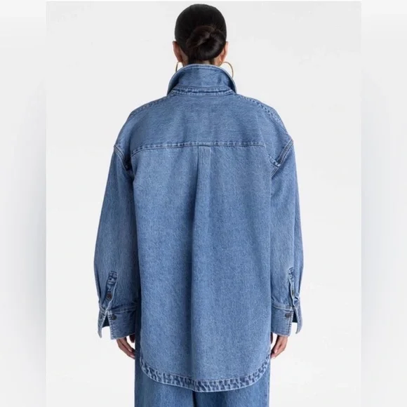 KBB KAHLANA Target Samira Medium Wash Button Down Denim Shirt Oversized M NWT - Picture 2 of 13